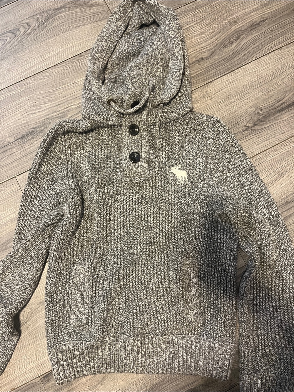 Vintage Abercrombie & Fitch Heather Gray Knit Hooded Pullover